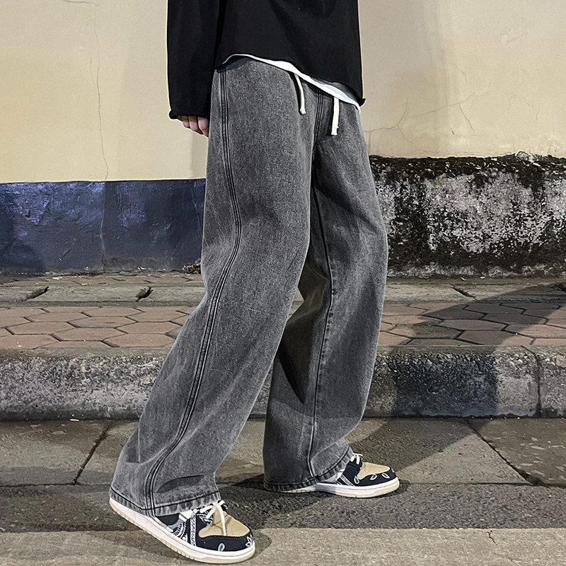 Men'S Fashion Grey Jeans - Kore Moda erkek Şalvar Kot Elastik