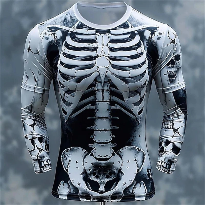 Mens Fashion Clothes - 3D Baskı İskelet Kafatası Desenli Tişörtler,