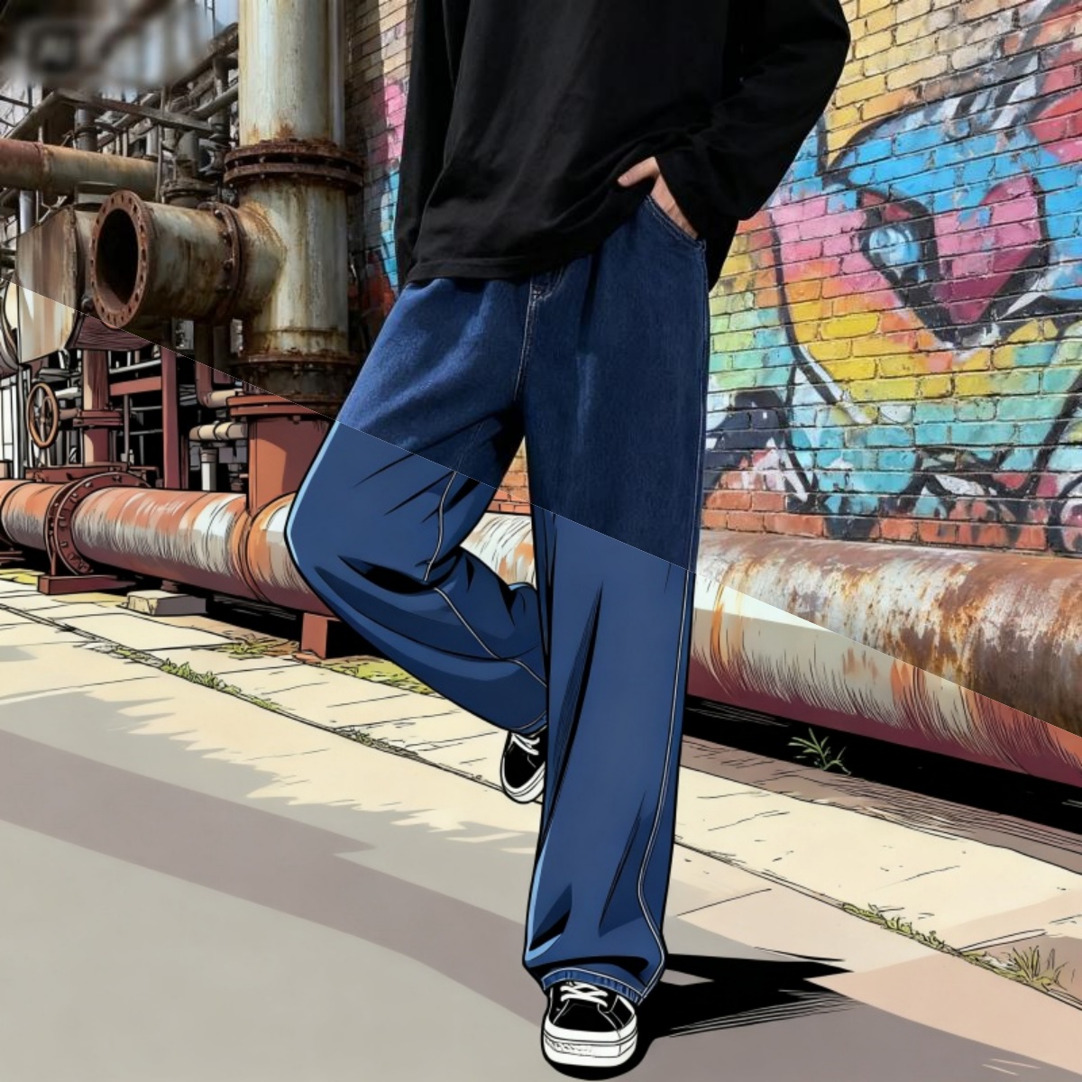 Men'S Fashion Grey Jeans - Kore Tarzı Sokak Giyim Yeni Moda