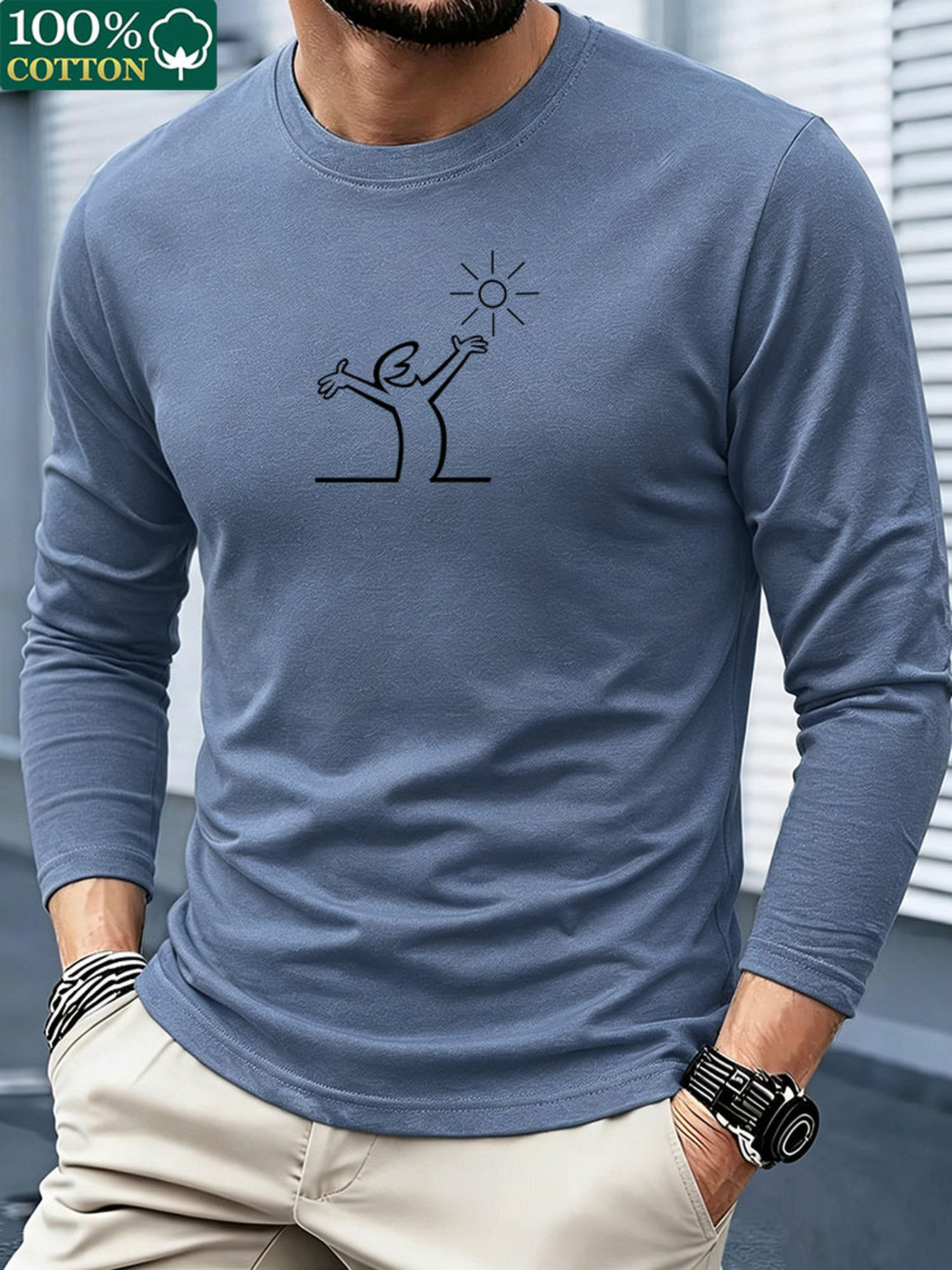 Men'S Fashion T Shirts - Erkek %100 Pamuklu Uzun Kollu Tişört,