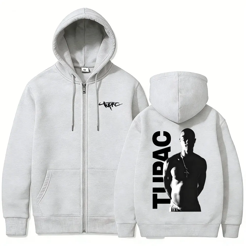 Mens Fashion Zip Up Hoodies - Rapper Tupac 2pac Fermuarlı Kapüşonlu Sweatshirt